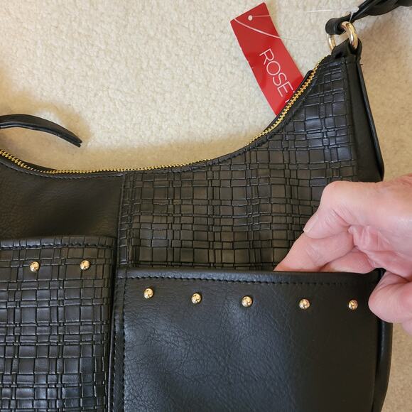 NWT Rosetti Black With Gold Metal Accents Crossbody Shoulder Bag Pockets - Picture 5 of 15